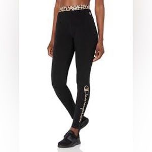 Champion Authentic Women's Black/Leopard Print High Waisted Leggings - Size 2XL